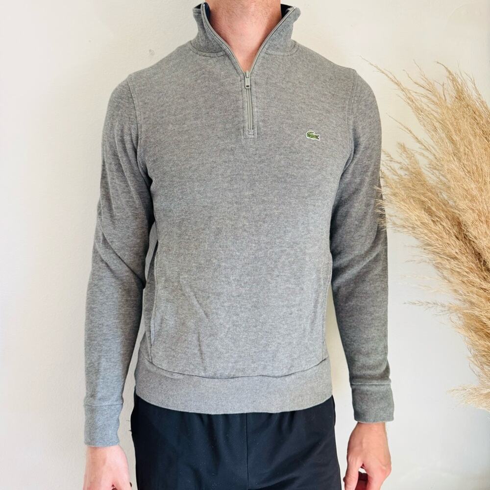 MENS LACOSTE Grey Navy Half Zip High Neck Pullover $170 Sweater Sweatshirt S - Picture 12 of 13